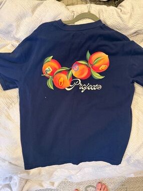 Nude Project  Navy Tee with Peach Cluster Graphic